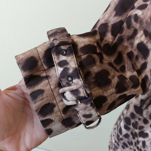 Vintage Dennis Basso Leopard Print Collared Longline Trench Coat Size Small - Picture 5 of 15